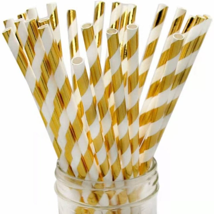 Hstyle 25PCS/Pack Glittering Gold Metallic Paper Straws Disposable Drinking Straw for Birthday Wedding Bridal/Baby Shower HS1827