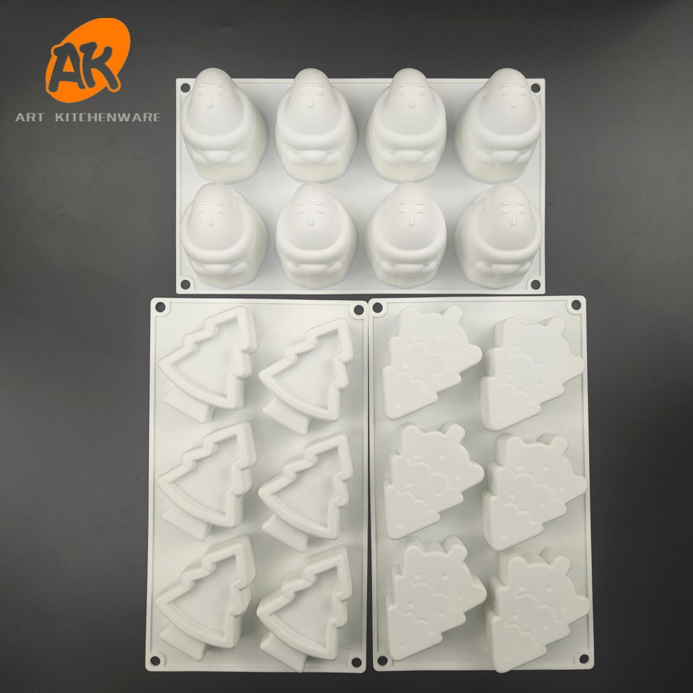 AK Custom Christmas Tree Santa 3D Mousse Cake Silicone Cake Mold Candle Soap Ice Cream Jelly Pudding Chocolate Mold Cake Tools