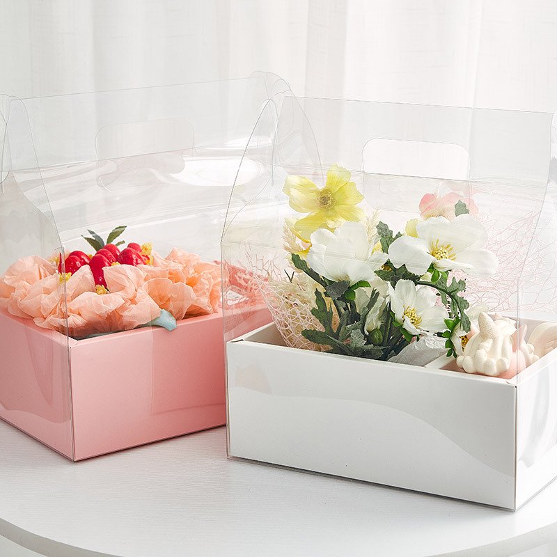 Flowers floral art hand holding pvc empty box wholesale flower packaging creative flower arrangement folding suppliers