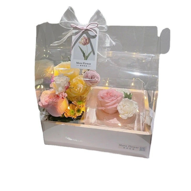 Flowers floral art hand holding pvc empty box wholesale flower packaging creative flower arrangement folding suppliers