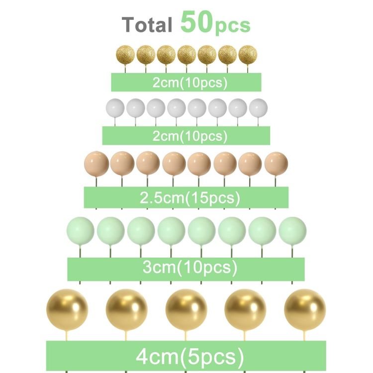 Glitter Green Gold Light Brown Foam Ball Cake Topper Sticks Mini Ball Cake Supplies for Baby Shower Birthday Cake Decorations