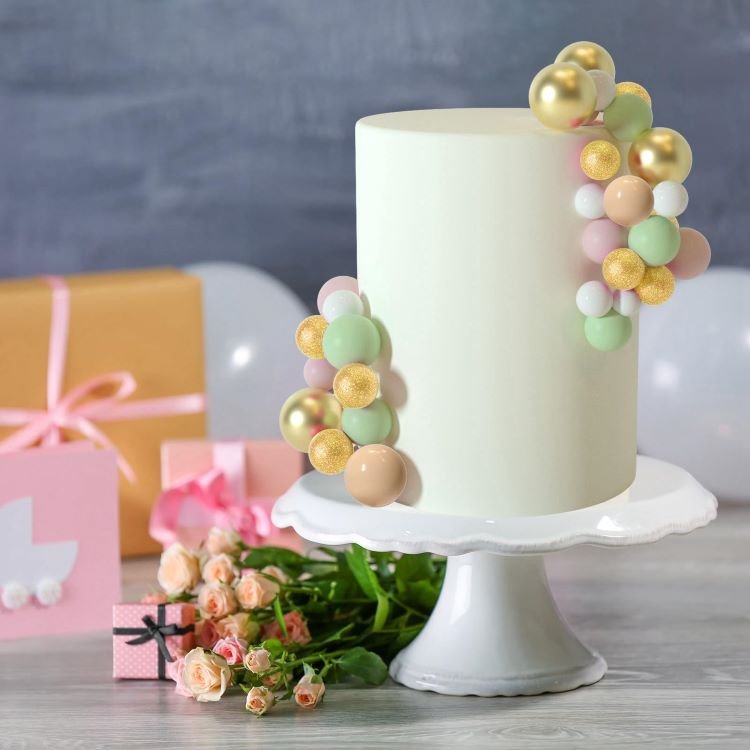 Glitter Green Gold Light Brown Foam Ball Cake Topper Sticks Mini Ball Cake Supplies for Baby Shower Birthday Cake Decorations