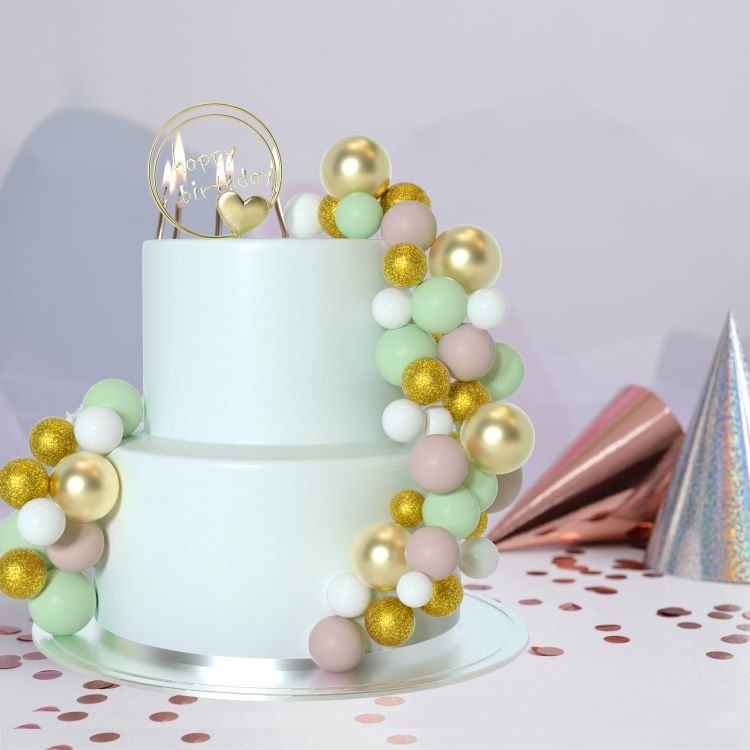 Glitter Green Gold Light Brown Foam Ball Cake Topper Sticks Mini Ball Cake Supplies for Baby Shower Birthday Cake Decorations