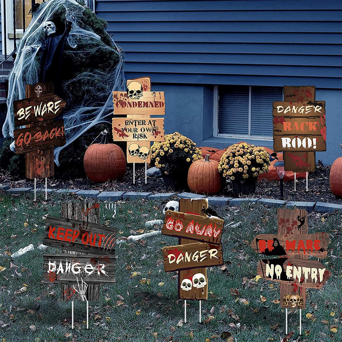 Hot Halloween Garden Decoration Wooden Signboard Horror Outdoor Creepy Warning Scary Zombie Theme Party Decor Yard Signs Stakes