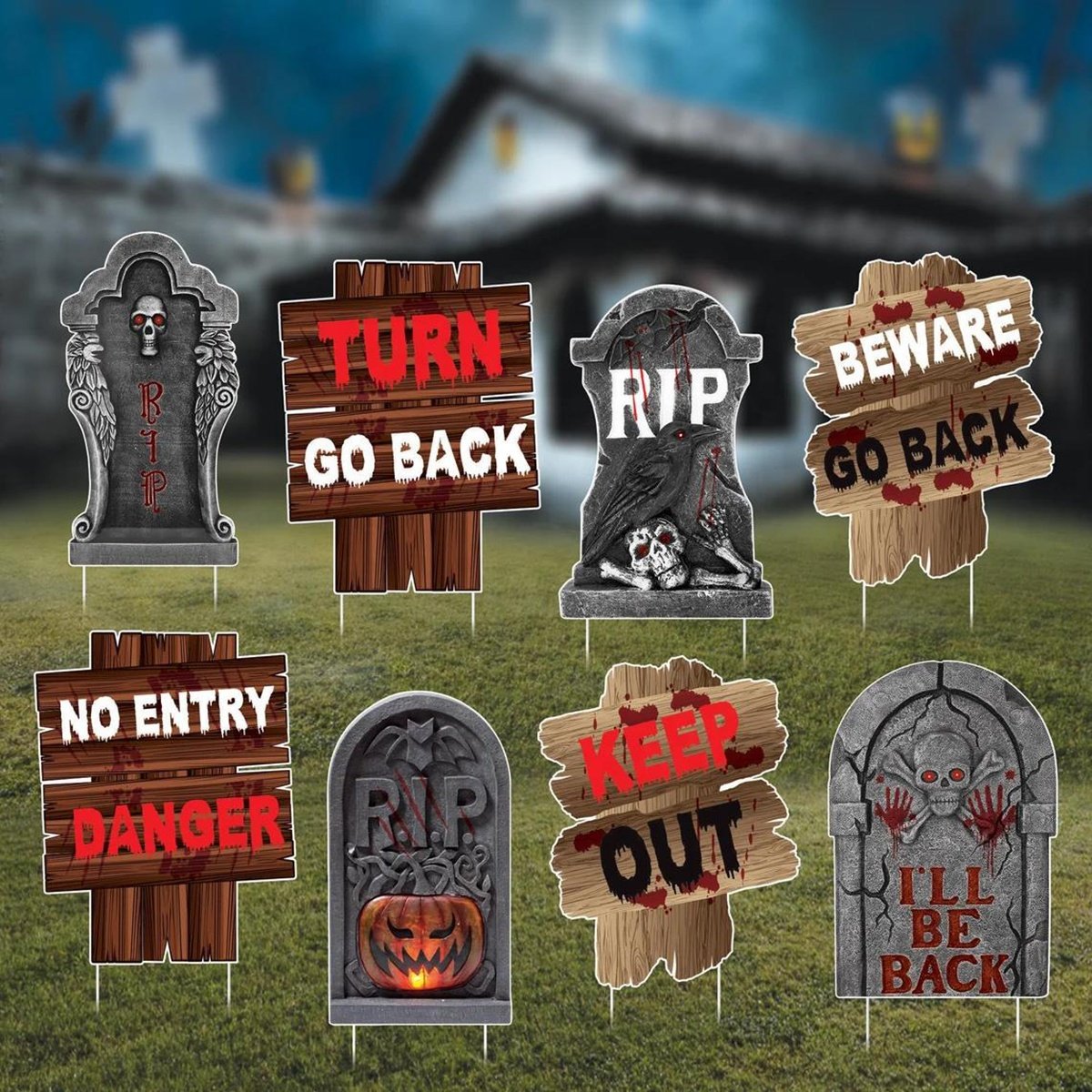 Hot Halloween Garden Decoration Wooden Signboard Horror Outdoor Creepy Warning Scary Zombie Theme Party Decor Yard Signs Stakes