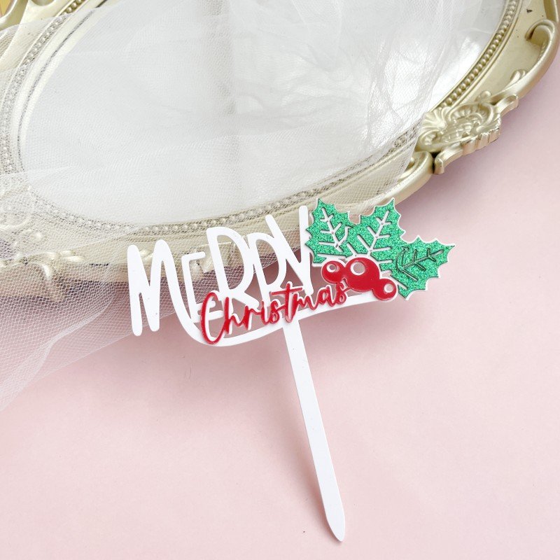 New Design Merry Christmas Cake Topper Glitter Paper Golden Double Layer Acrylic Christmas Cake Accessory Acrylic Cupcake Topper