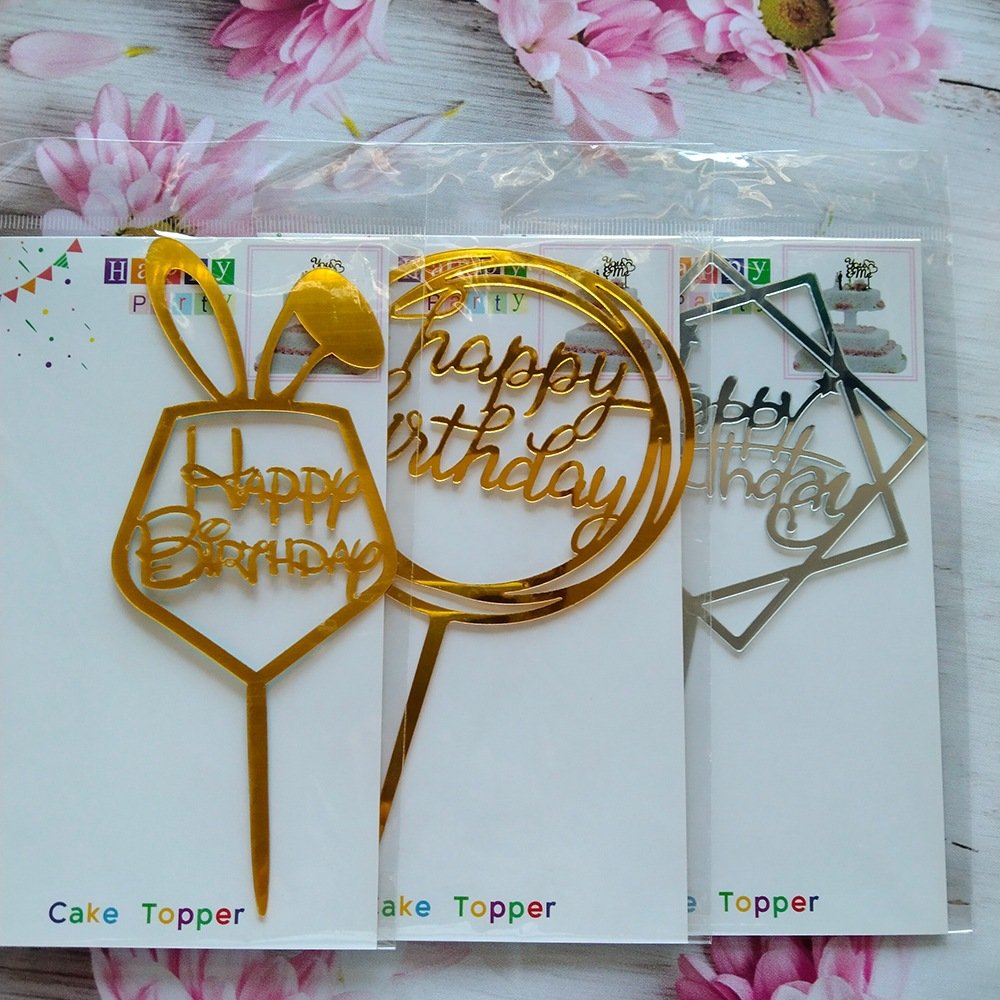 High Quality Wholesale Best Gold acrylic cake topper cupcake happy birthday cake toppers decoration for Dessert Table Decoration