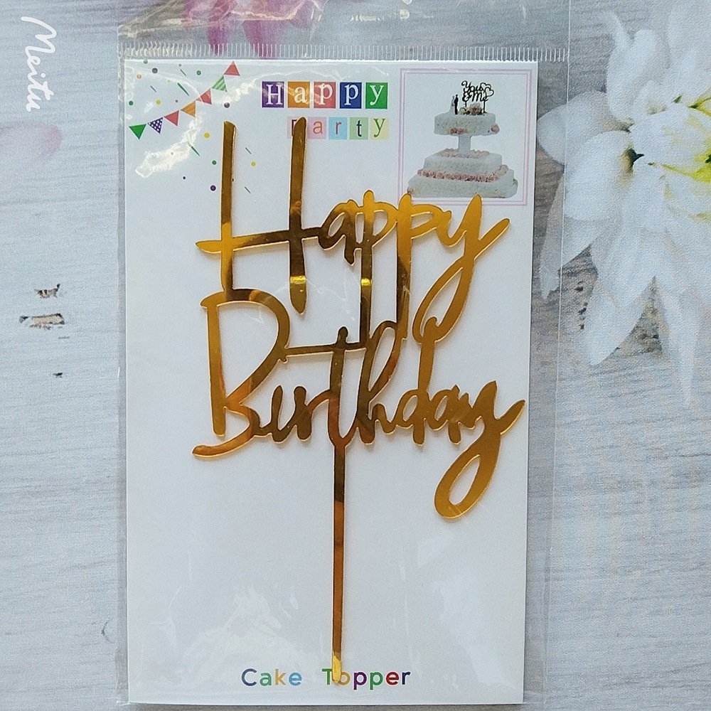High Quality Wholesale Best Gold acrylic cake topper cupcake happy birthday cake toppers decoration for Dessert Table Decoration