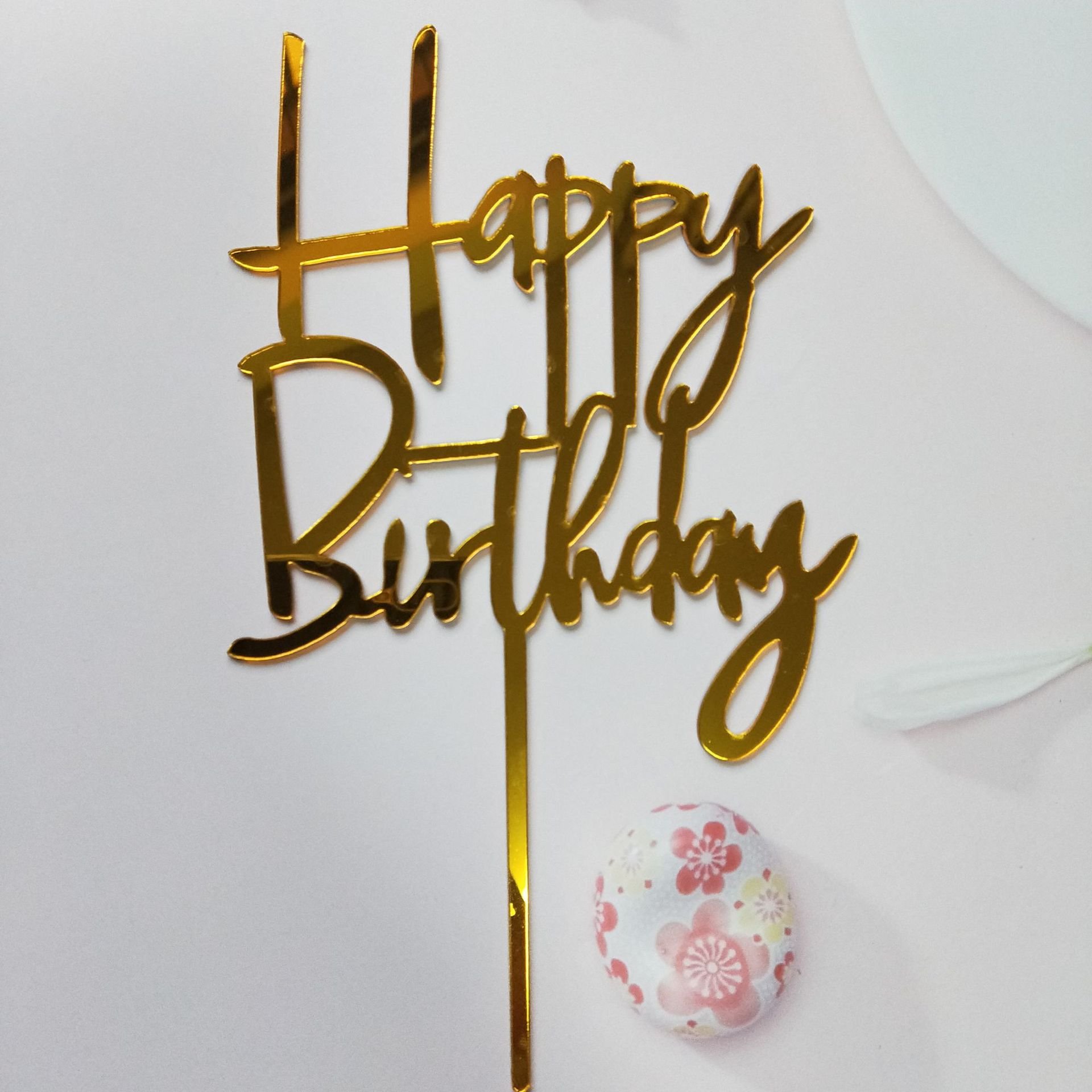 High Quality Wholesale Best Gold acrylic cake topper cupcake happy birthday cake toppers decoration for Dessert Table Decoration