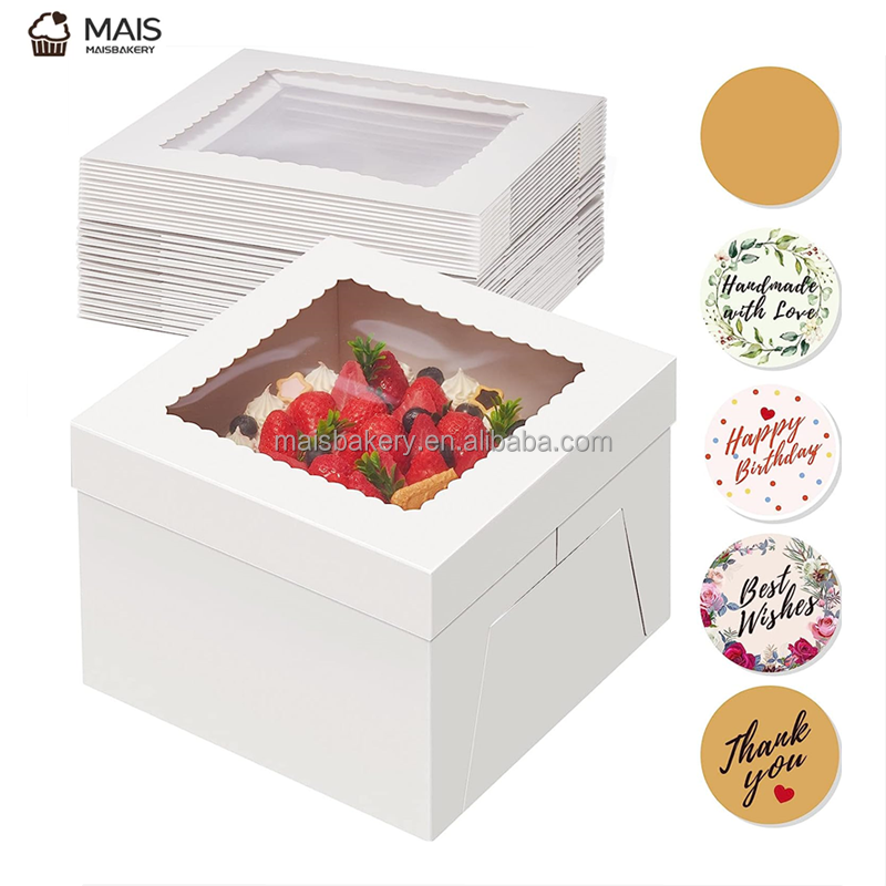 MaisBakery Tall Cake Box with Window large White Bakery Boxes Square Cardboard Cake Box for Cake Decorating Supply