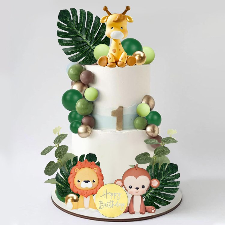 Lion Giraffe Monkey Elephant Zebra Jungle Safari Animal Cake Topper for Wild Animals Themed Birthday Baby Shower Party Supplies