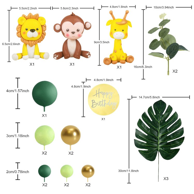 Lion Giraffe Monkey Elephant Zebra Jungle Safari Animal Cake Topper for Wild Animals Themed Birthday Baby Shower Party Supplies