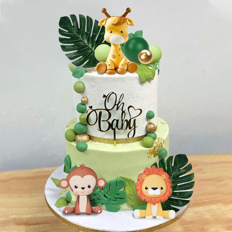 Lion Giraffe Monkey Elephant Zebra Jungle Safari Animal Cake Topper for Wild Animals Themed Birthday Baby Shower Party Supplies