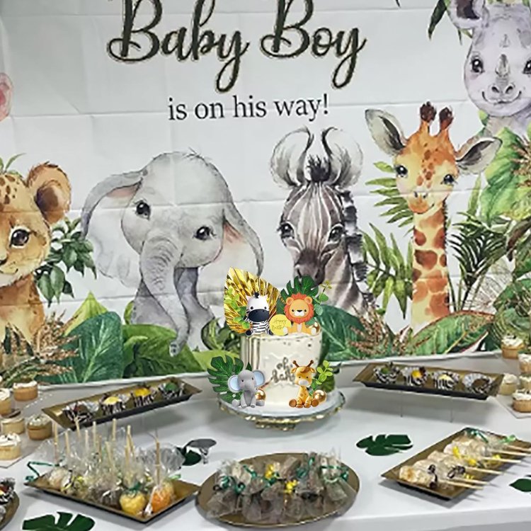 Lion Giraffe Monkey Elephant Zebra Jungle Safari Animal Cake Topper for Wild Animals Themed Birthday Baby Shower Party Supplies