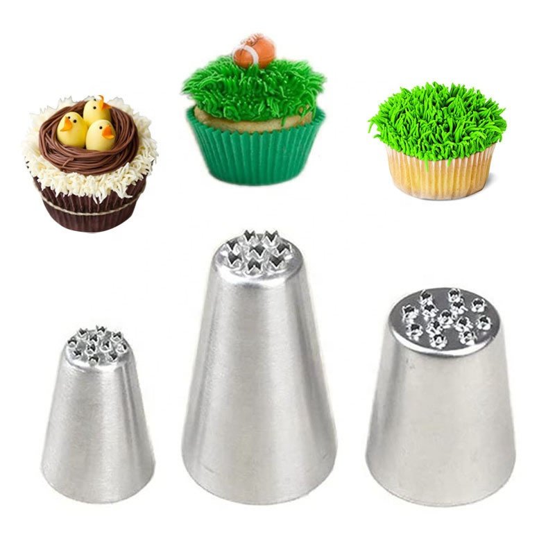 3pcs Stainless Steel Cream Decorating Nozzle Set Decorating Grass Shape Cake Nozzles