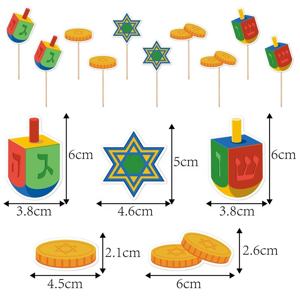 10pcs Hanukkah Cupcake Toppers Menorah Star Gnome Cupcake Picks Blue Chanukah Food Picks for Cake Decoration Party Supplies