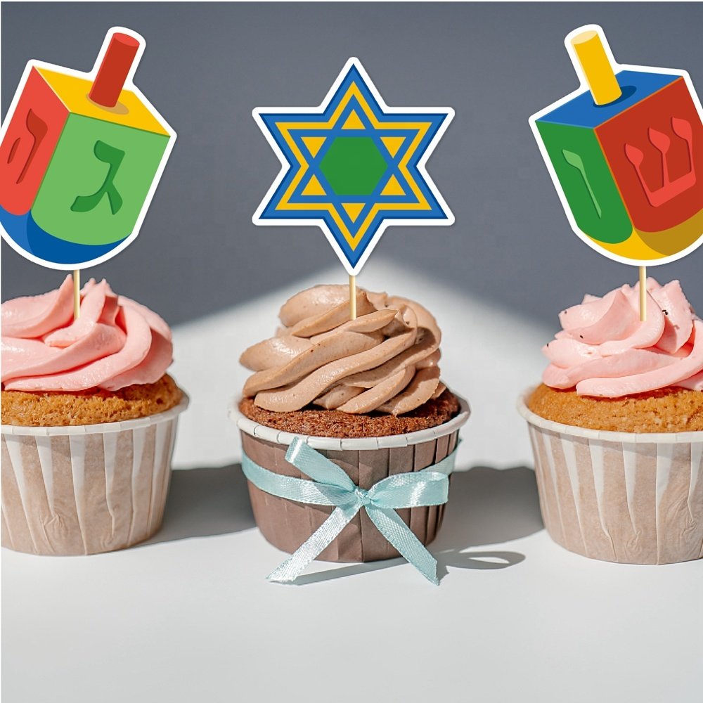 10pcs Hanukkah Cupcake Toppers Menorah Star Gnome Cupcake Picks Blue Chanukah Food Picks for Cake Decoration Party Supplies