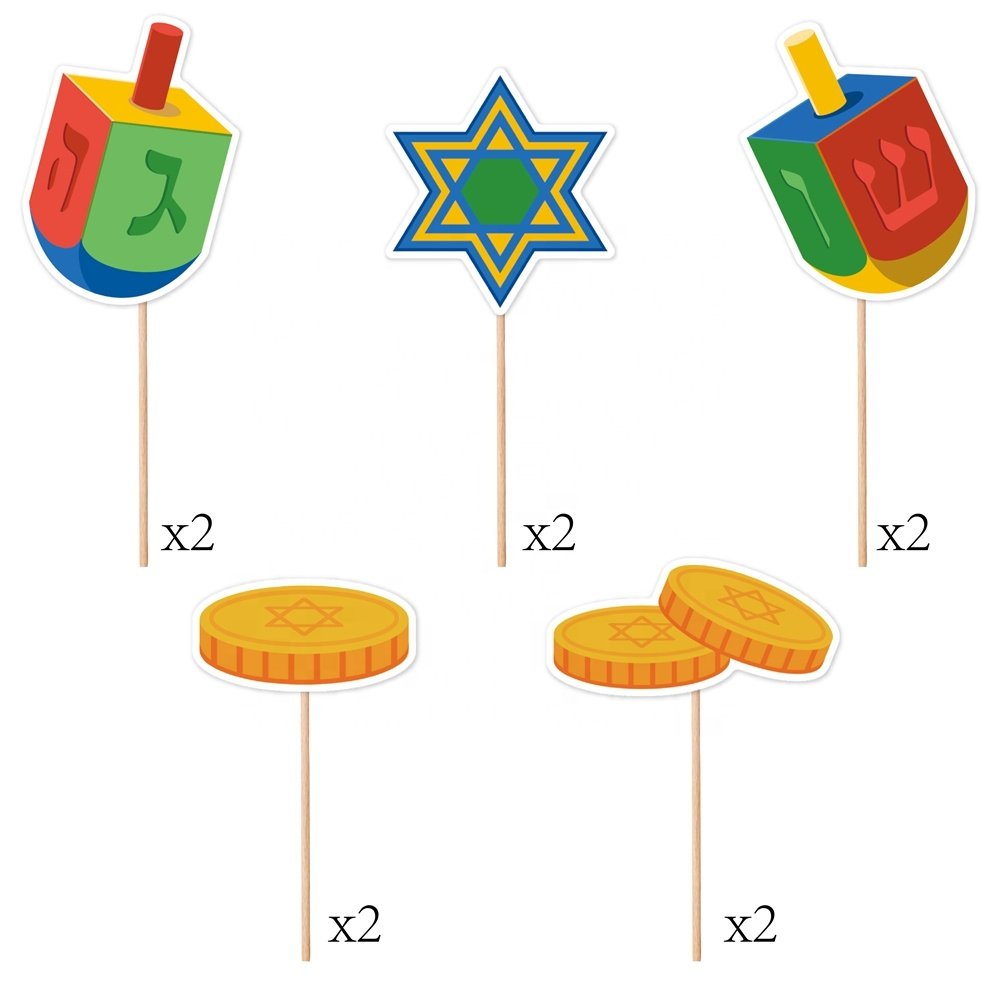 10pcs Hanukkah Cupcake Toppers Menorah Star Gnome Cupcake Picks Blue Chanukah Food Picks for Cake Decoration Party Supplies