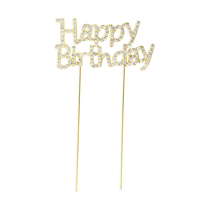 902207-53 1pc cake topper picks gold silver metal with diamond decoration Happy Birthday Party supplies PartyMaker