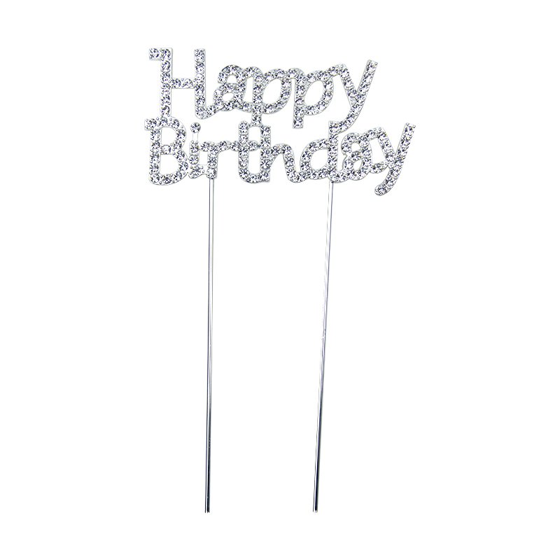 902207-53 1pc cake topper picks gold silver metal with diamond decoration Happy Birthday Party supplies PartyMaker