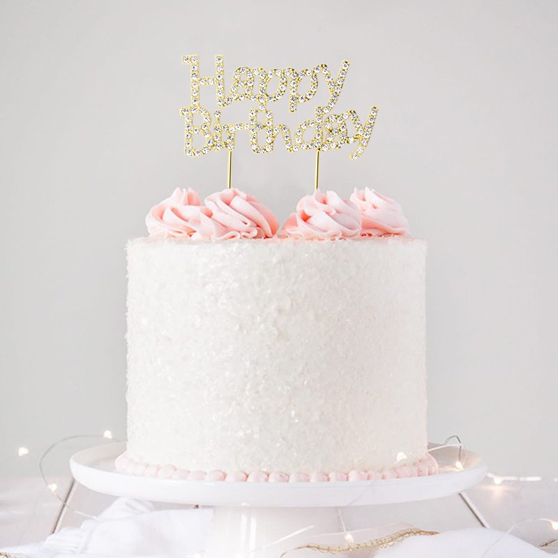 902207-53 1pc cake topper picks gold silver metal with diamond decoration Happy Birthday Party supplies PartyMaker