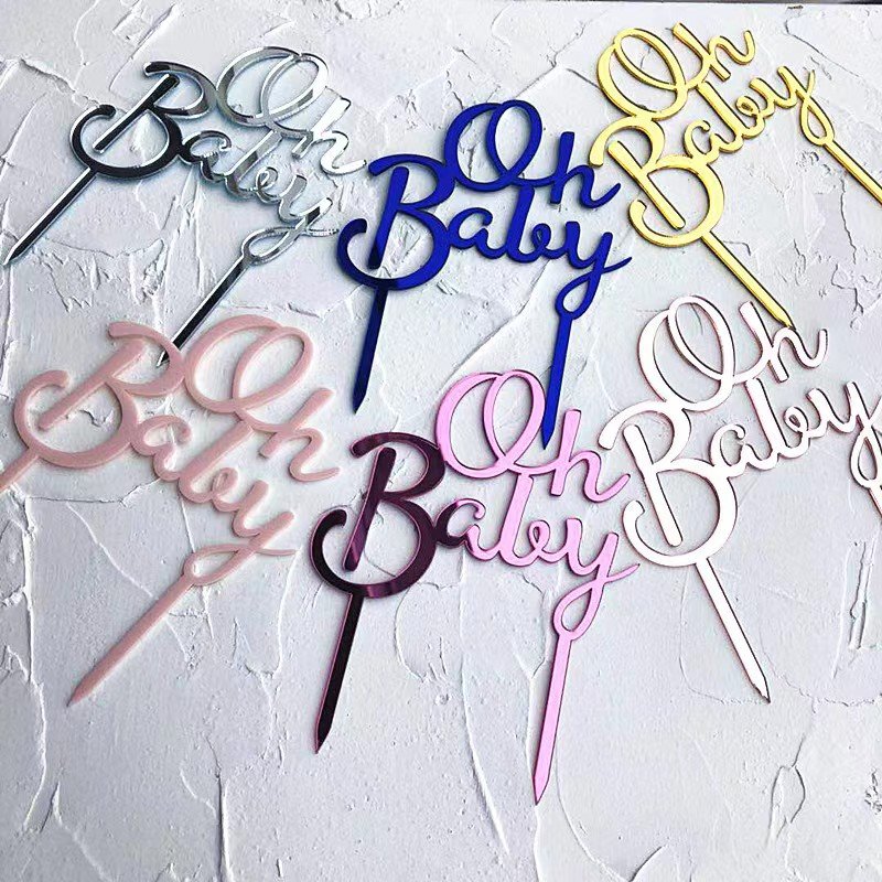 Hot selling golden oh baby acrylic Cake Topper for Baby Birthday Party Decorations Valentine's Day Cake Decoration