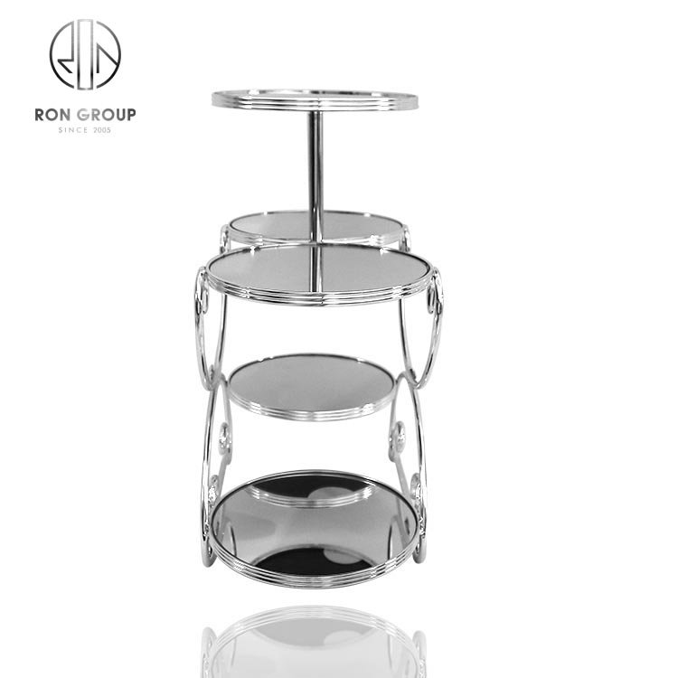 New arrival fashion silver wedding tray afternoon tea fruit food stainless steel display 3 tier cake stand