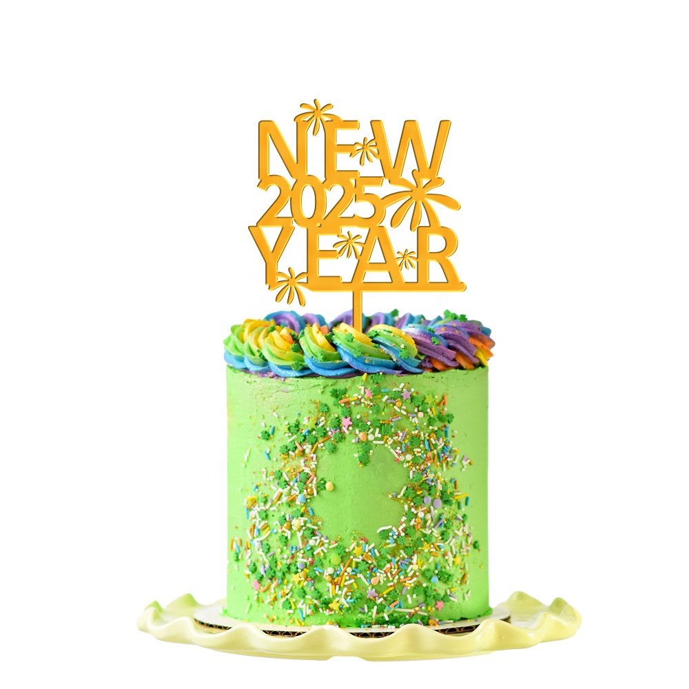 2025 Gold Acrylic Happy New Year Cake Topper Decor Toppers for Happy New Year Party Cakes Decor