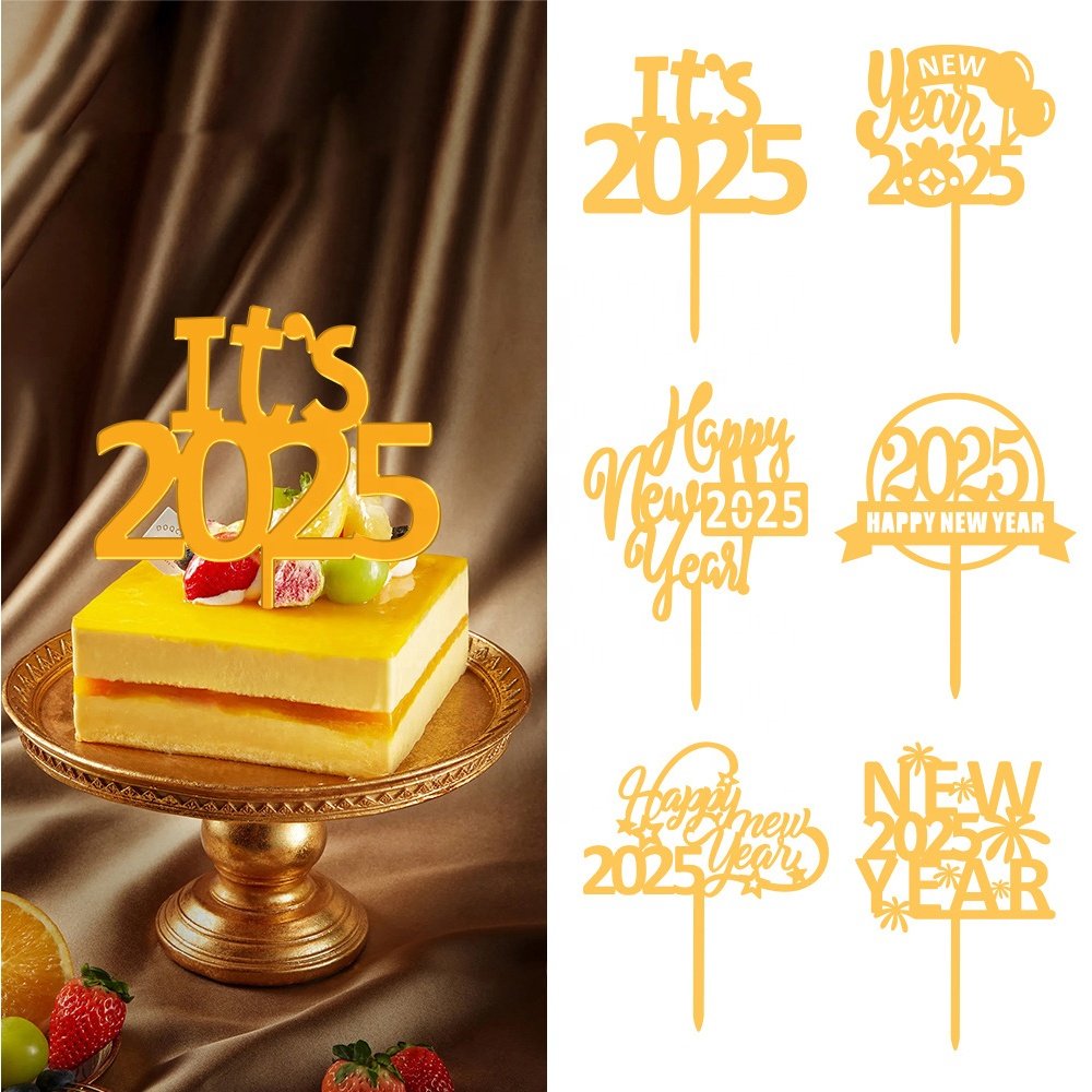 2025 Gold Acrylic Happy New Year Cake Topper Decor Toppers for Happy New Year Party Cakes Decor