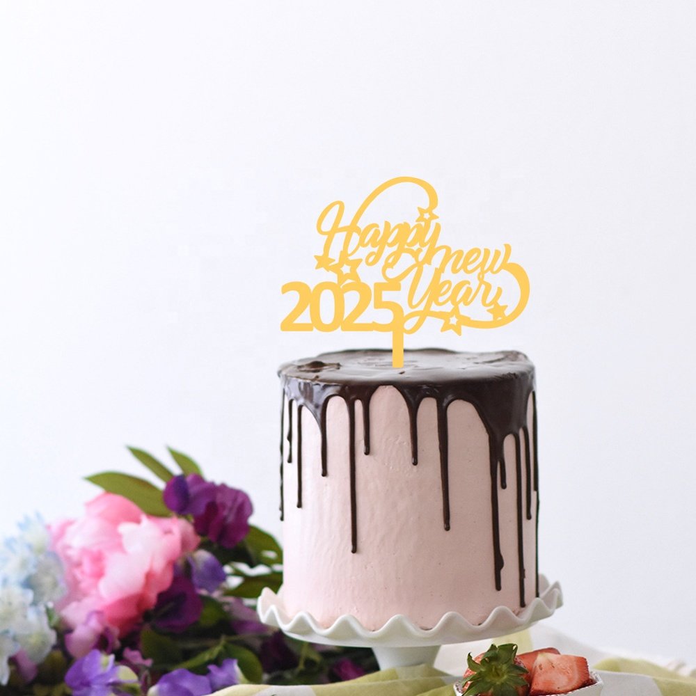 2025 Gold Acrylic Happy New Year Cake Topper Decor Toppers for Happy New Year Party Cakes Decor
