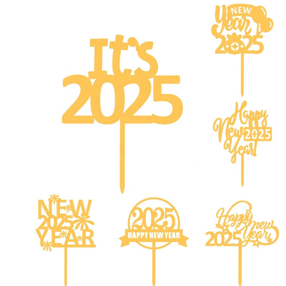 2025 Gold Acrylic Happy New Year Cake Topper Decor Toppers for Happy New Year Party Cakes Decor
