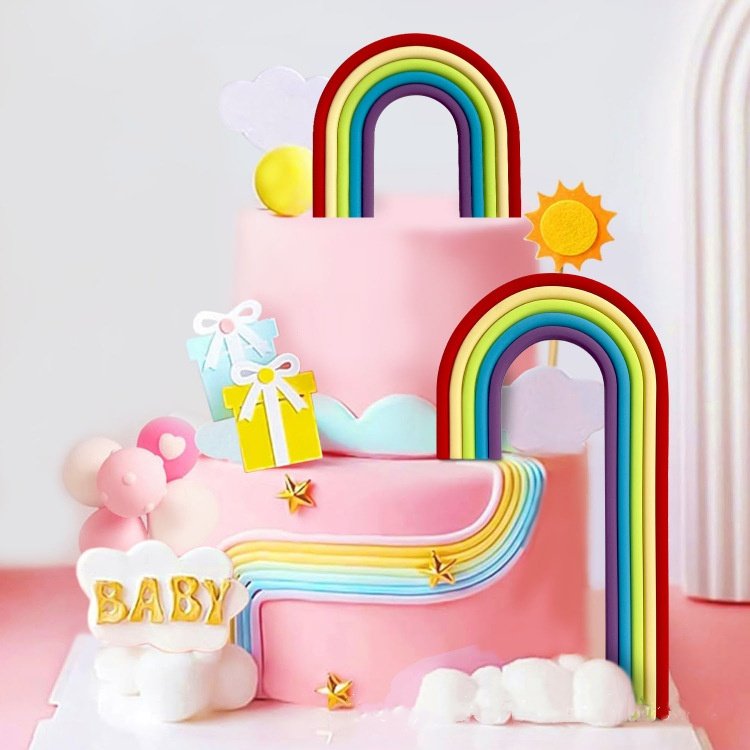 Hot Blue Rainbow Cake Topper cake decorating supplies for Wedding DIY Boho Baby Shower Birthday Party Supplies cake accessories