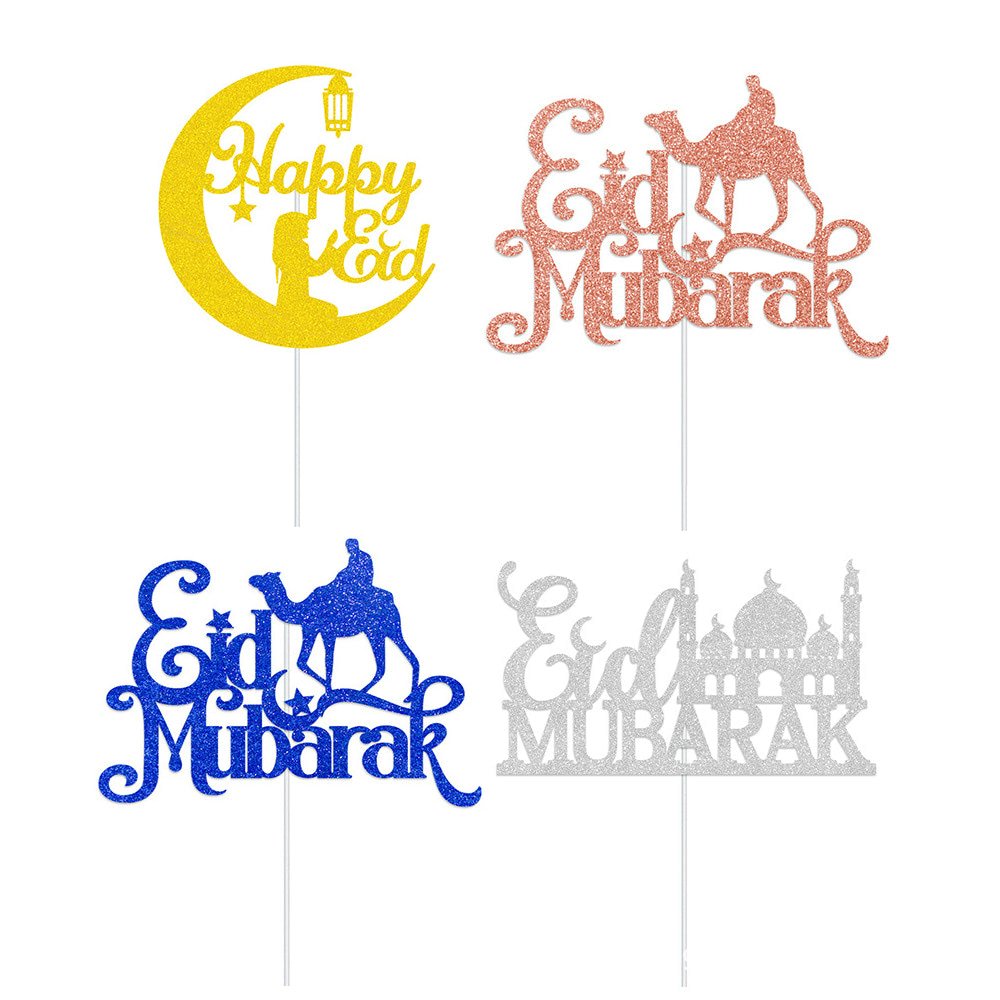 Glitter Cupcake Topper Custom Baking Toppers Decoration English Alphabet Eid Mubarak Decor Eid Cake Topper