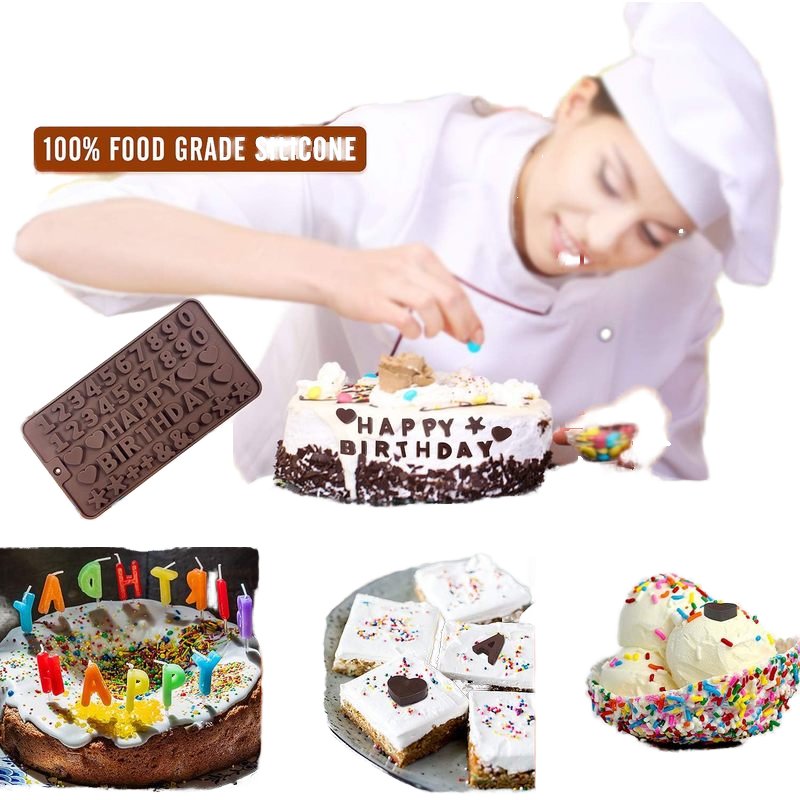 Factory Supply Happy Birthday Food Grade Silicone Chocolate Fondant Candle Mold Creative Kitchen Alphabet 3D DIY Baking Tool