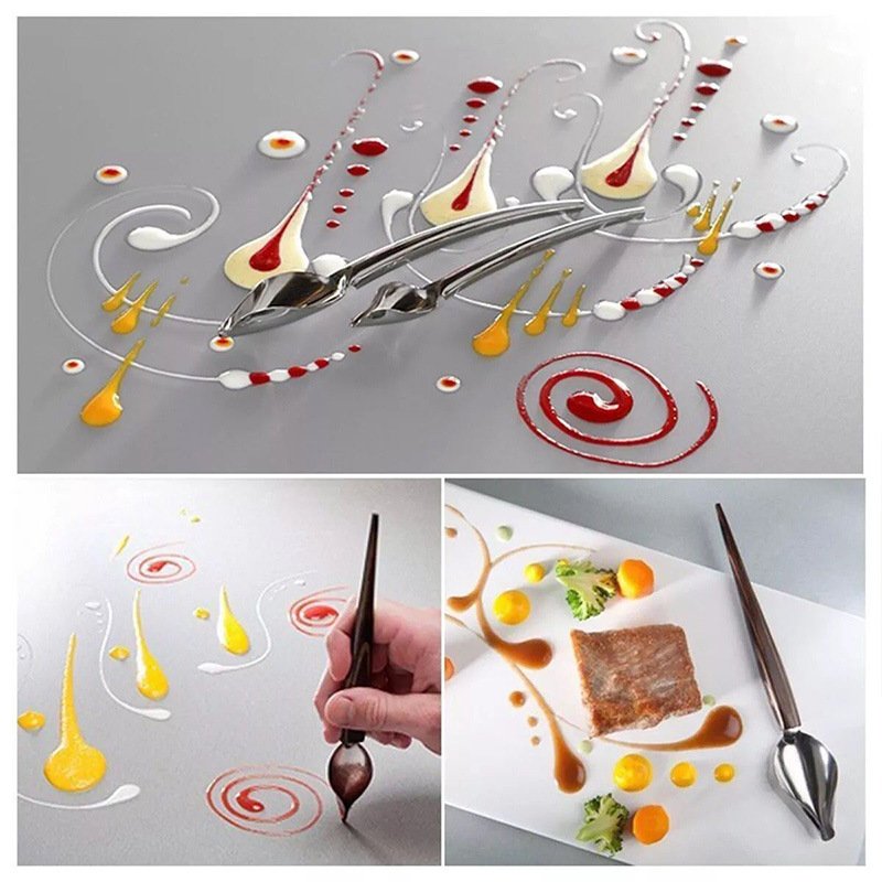 New arrivals pastry tools 2pcs DIY Stainless Steel Chocolate Sauce Spoon Piping Decoration Filter Spoon Pencil Writing Tools