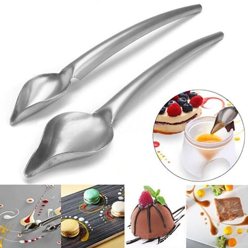 New arrivals pastry tools 2pcs DIY Stainless Steel Chocolate Sauce Spoon Piping Decoration Filter Spoon Pencil Writing Tools