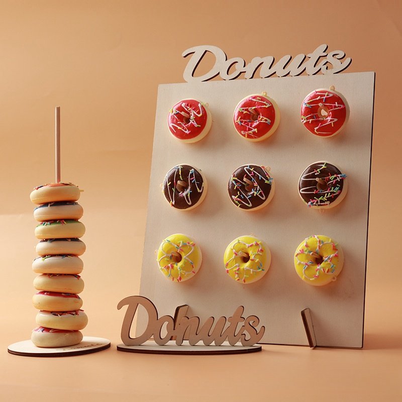 Joyen Wooden Donut Stand Rack Cake Shop Supplies Children's Shower Festival Props Donut Wall for Home Decoration