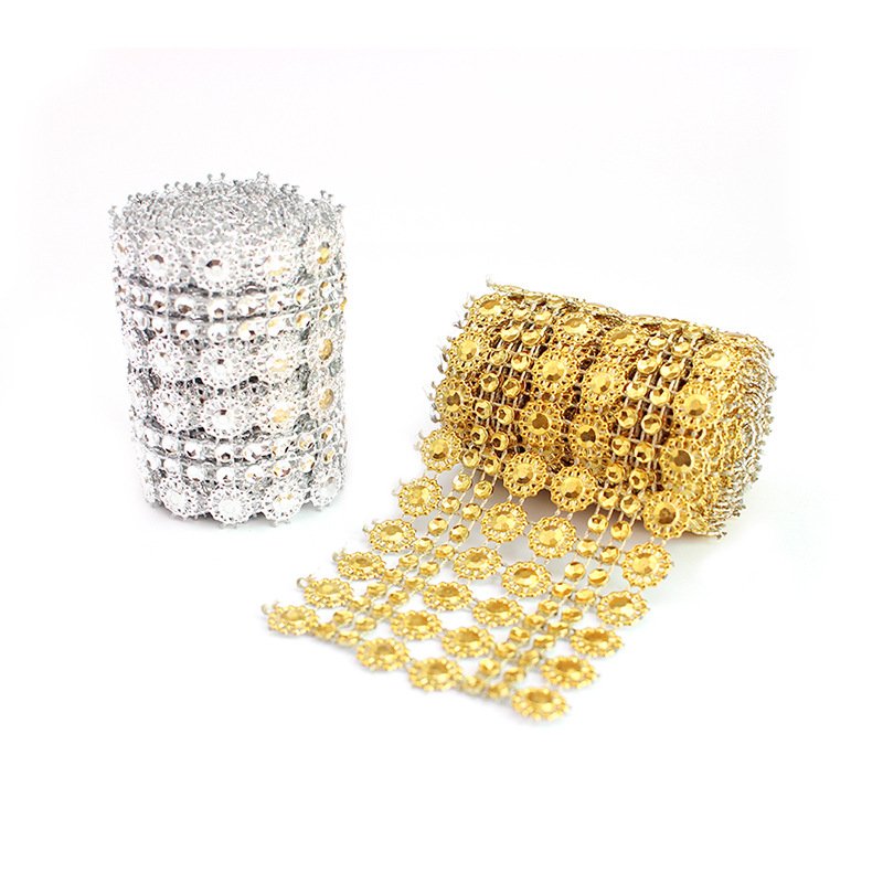 Premium Quality Cake Ribbons Flower Shape Mesh Crystal Ribbon Rhinestone Lace Surrounding Cake Decorating Wedding Party Supplies