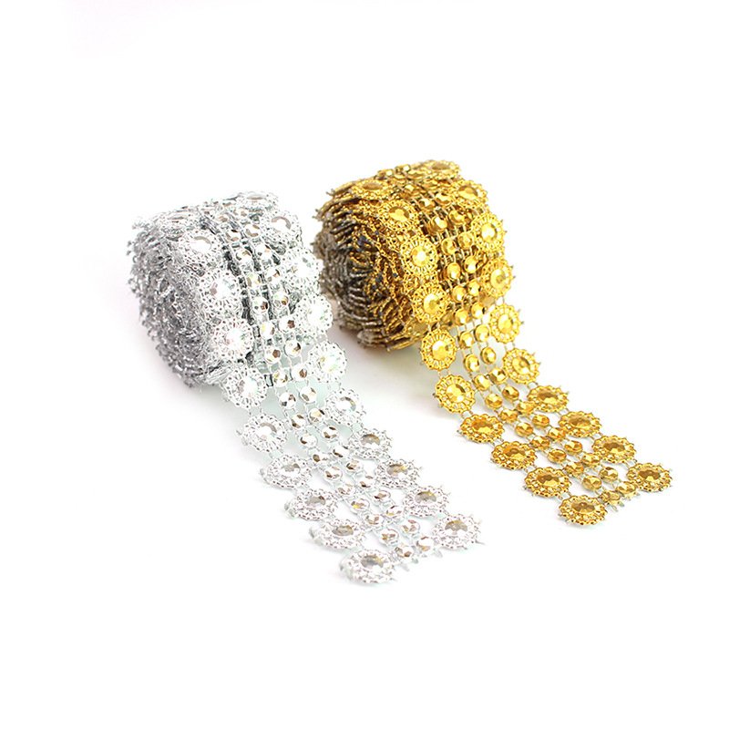 Premium Quality Cake Ribbons Flower Shape Mesh Crystal Ribbon Rhinestone Lace Surrounding Cake Decorating Wedding Party Supplies