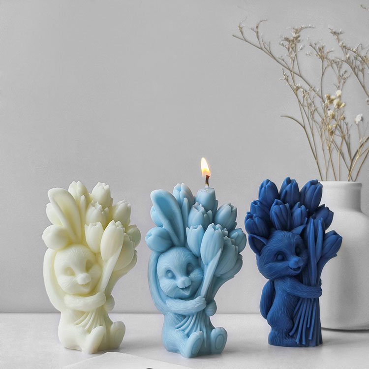 Animal Tulip Bouquet Silicone Candle Mold Gypsum Ornaments Home Decorations Casting Mould DIY Aromatherapy Candle Making Tool