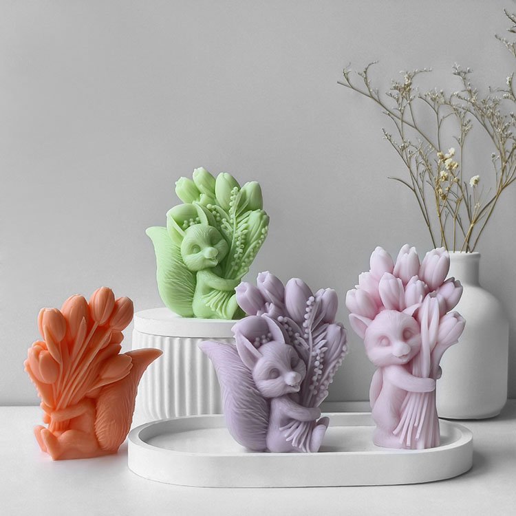 Animal Tulip Bouquet Silicone Candle Mold Gypsum Ornaments Home Decorations Casting Mould DIY Aromatherapy Candle Making Tool
