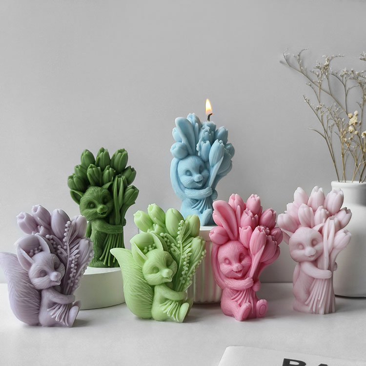 Animal Tulip Bouquet Silicone Candle Mold Gypsum Ornaments Home Decorations Casting Mould DIY Aromatherapy Candle Making Tool