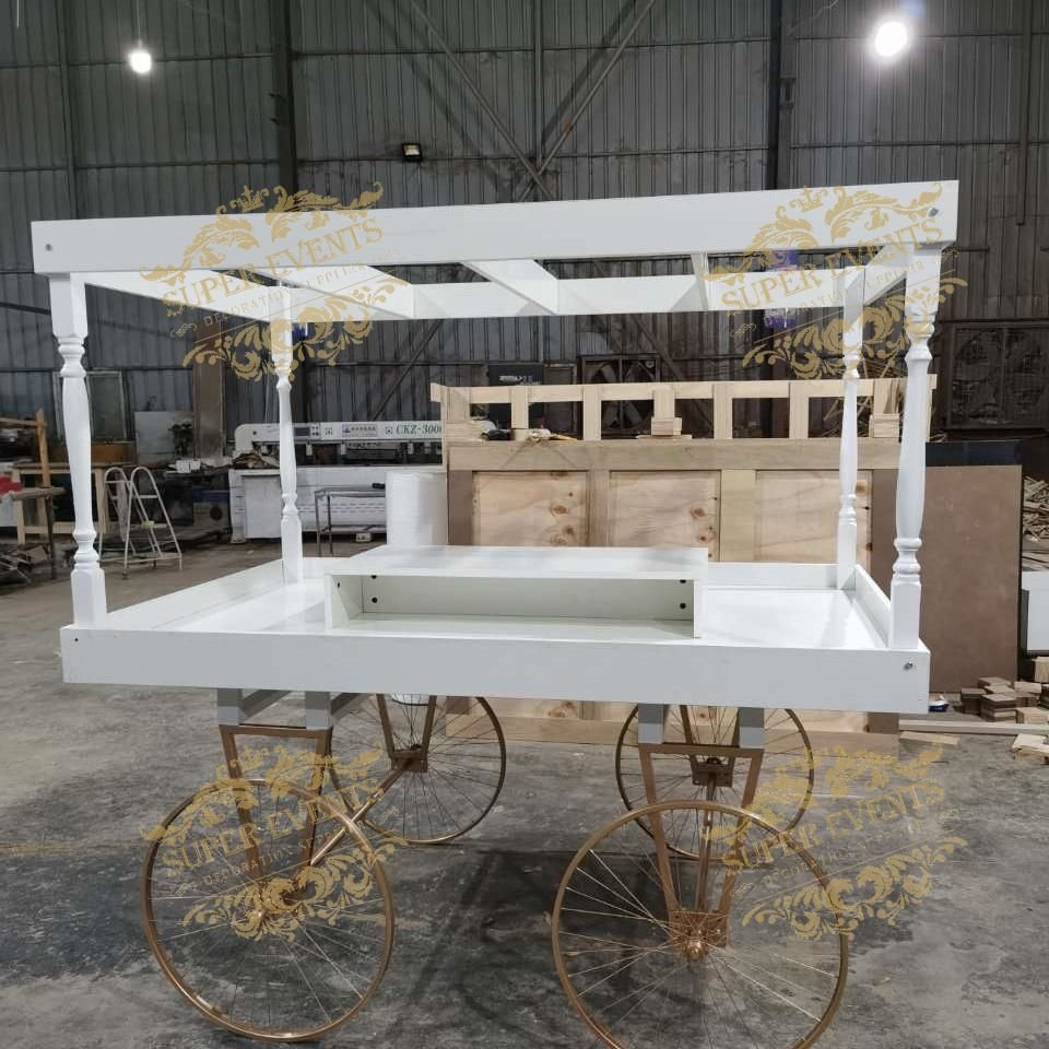 Wedding supplies mobile flower display sweet candy cart wooden party decoration event white dessert candy bar cart for parties