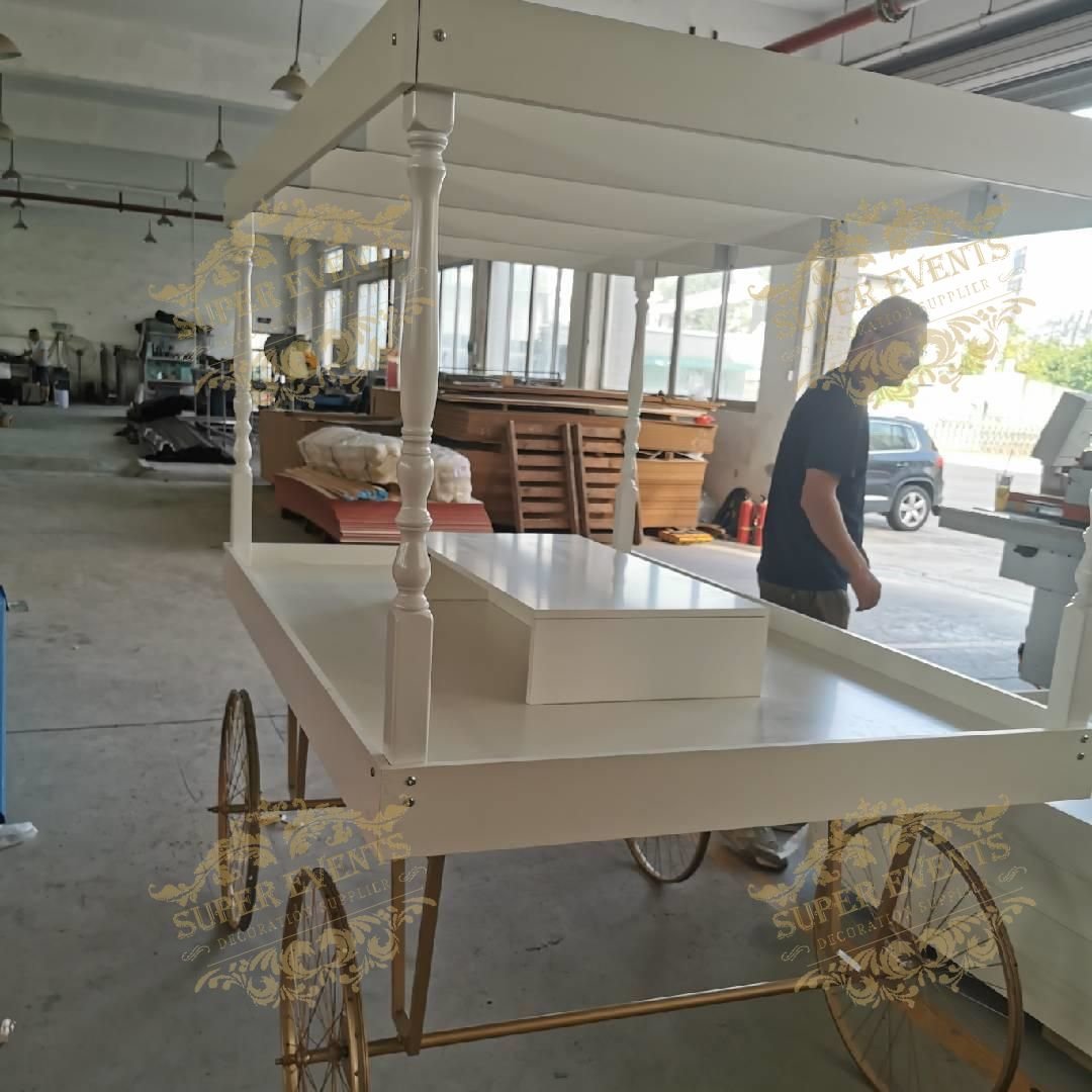 Wedding supplies mobile flower display sweet candy cart wooden party decoration event white dessert candy bar cart for parties