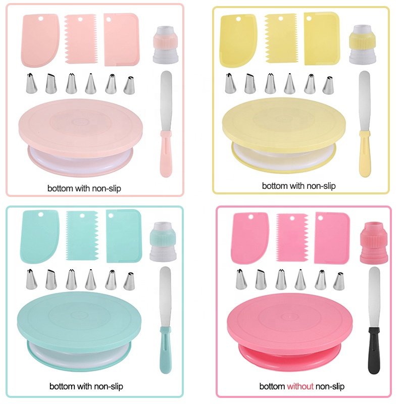 12 Cake Decorating Kit Baking Accessories Tool Cake Turntable 10.6inch Straight Spatula 3 Icing Smooth Scraper 6 Piping Nozzles