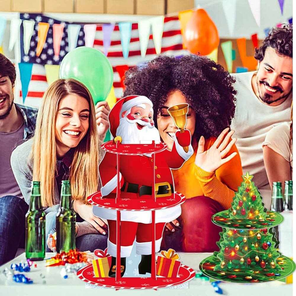 New Arrival Merry Christmas Cupcake Stand 3 Tier Xmas Party Christmas Cake Stand Dessert Tower Holder Winter Decoration Supplies