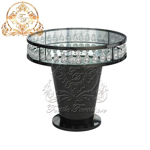 Crystal Chandelier Design Round Stainless Steel Frame Glass Top Dessert decorated Wedding Birthday Cake Table