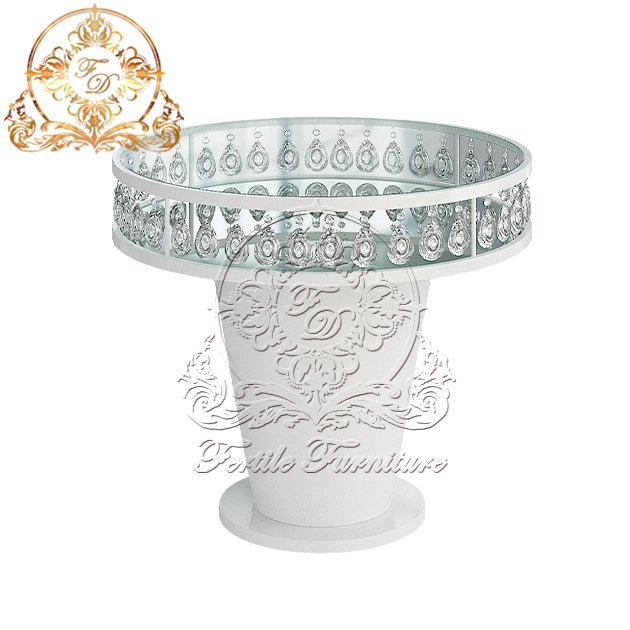 Crystal Chandelier Design Round Stainless Steel Frame Glass Top Dessert decorated Wedding Birthday Cake Table
