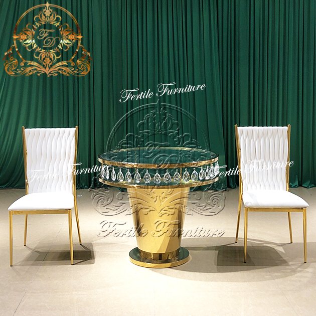 Crystal Chandelier Design Round Stainless Steel Frame Glass Top Dessert decorated Wedding Birthday Cake Table