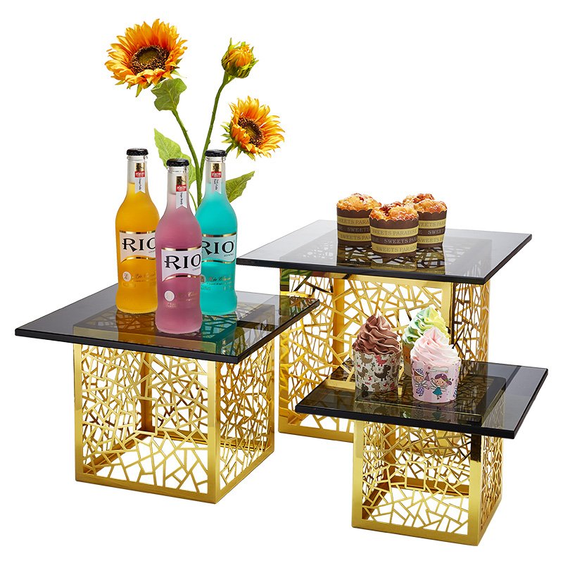 Serving Support Buffet Risers Set Modern Golden Stainless Steel Display Cake Dessert Table Stand For Wedding